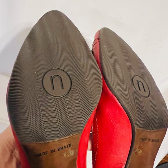 Nicole-Made In Brazil-3" Heels Red Leather/Antique Gold Buckle-Size 8 1/2-Comfy - Picture 14 of 15